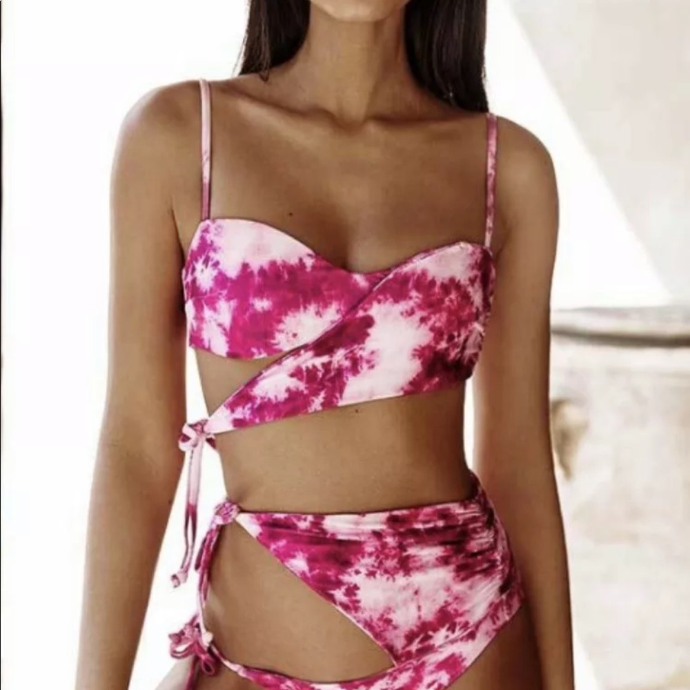 NWT Beach Bunny CHANEL Wrap Pink Tie Dye Swim XL
